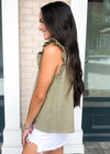 Karlie Bluffview Ruffle Tee - Olive-Hand In Pocket