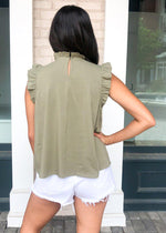 Karlie Bluffview Ruffle Tee - Olive-Hand In Pocket