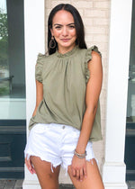Karlie Bluffview Ruffle Tee - Olive-Hand In Pocket