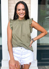 Karlie Bluffview Ruffle Tee - Olive-Hand In Pocket