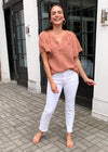 Michael Stars Kamala Gauzy Flutter Sleeve Blouse-Terra-Hand In Pocket