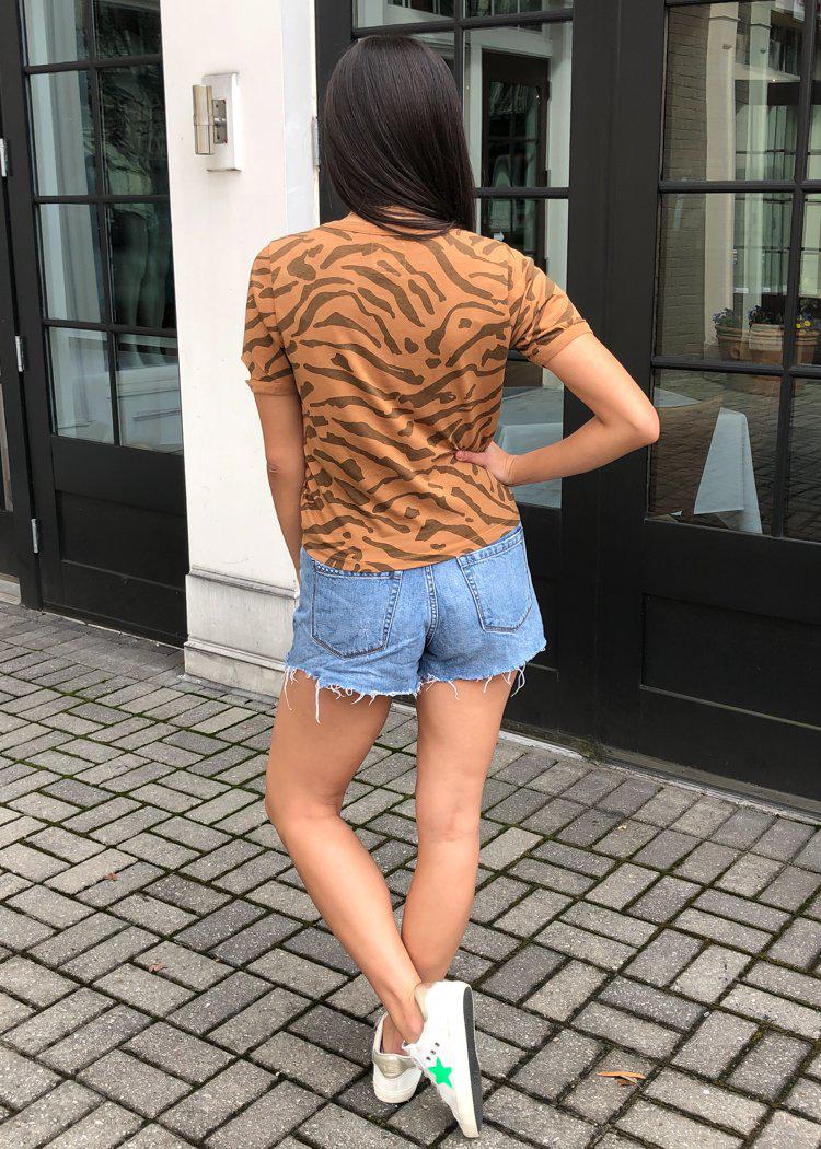 Chaser Bengal Print Vintage Jersey Cropped Vented Tee-Hand In Pocket