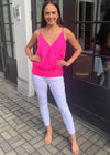 Huina Banded Cross Over Tank-Hot Pink-Hand In Pocket