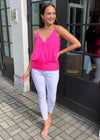 Huina Banded Cross Over Tank-Hot Pink-Hand In Pocket