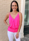 Huina Banded Cross Over Tank-Hot Pink-Hand In Pocket