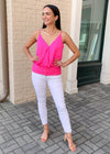 Huina Banded Cross Over Tank-Hot Pink-Hand In Pocket