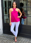 Grayson Satin Tie Neck Halter Top-Magenta-Hand In Pocket