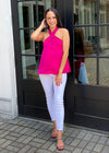 Grayson Satin Tie Neck Halter Top-Magenta-Hand In Pocket