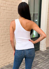 525 America Ribbed One Shoulder Tank- White ***FINAL SALE***-Hand In Pocket