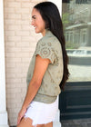 Romantic Feelings Eyelet Blouse - Light Olive-Hand In Pocket