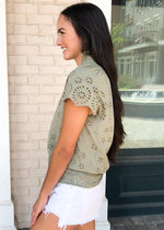 Romantic Feelings Eyelet Blouse - Light Olive-Hand In Pocket