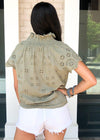 Romantic Feelings Eyelet Blouse - Light Olive-Hand In Pocket