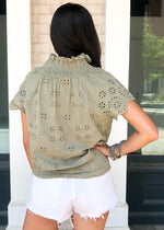 Romantic Feelings Eyelet Blouse - Light Olive-Hand In Pocket
