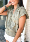 Romantic Feelings Eyelet Blouse - Light Olive-Hand In Pocket