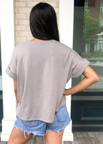 Karlie Staple V Neck Boxy Tee-Grey-Hand In Pocket