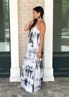 THML Caracas Navy and White Tie Dye Spaghetti Strap Maxi Dress-Hand In Pocket