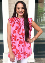 Karlie Hibiscus Ruffle Sleeve Tunic-Hand In Pocket