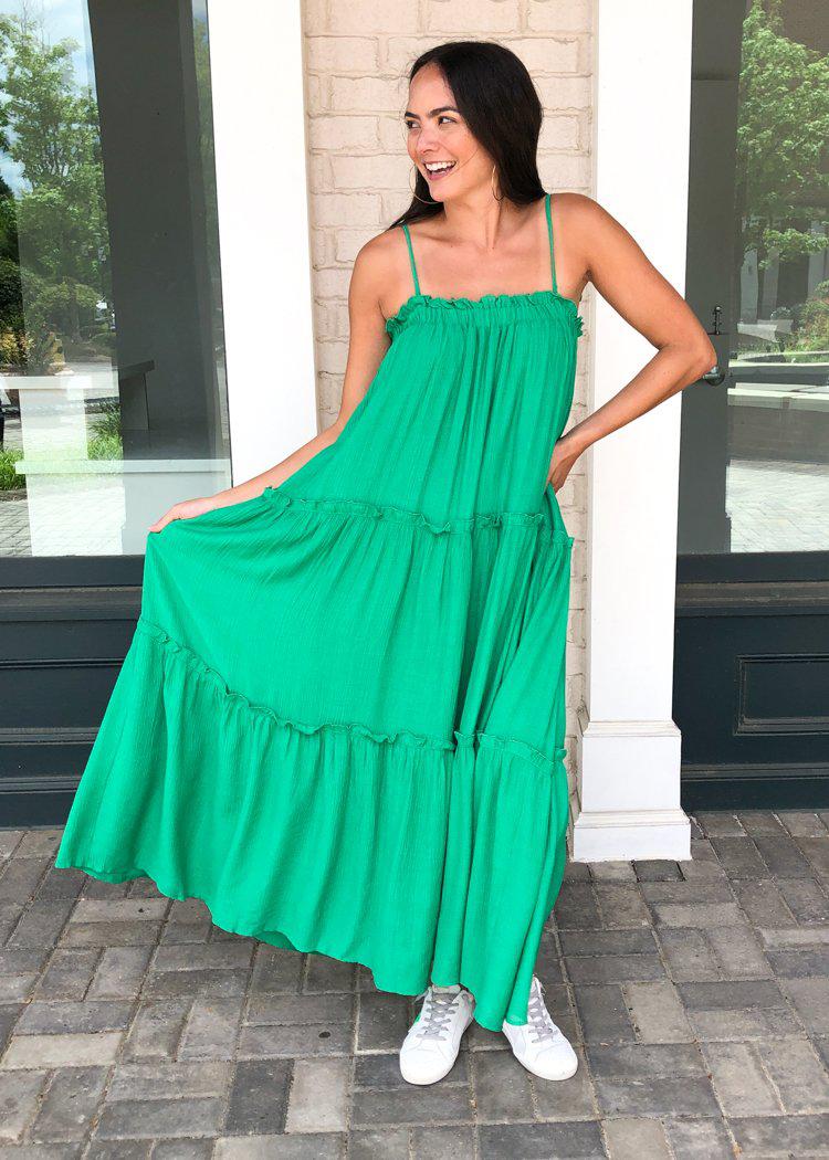 Grayton Pocketed Tiered Maxi - Kelly Green ***FINAL SALE***-Hand In Pocket
