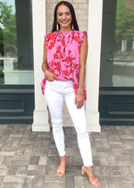 Karlie Hibiscus Ruffle Sleeve Tunic-Hand In Pocket