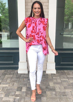 Karlie Hibiscus Ruffle Sleeve Tunic-Hand In Pocket