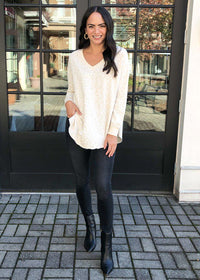 V Neck Leopard Weekender Pullover-Hand In Pocket