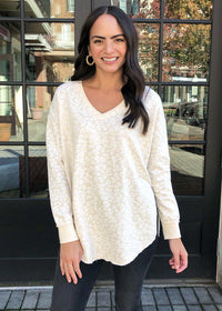 V Neck Leopard Weekender Pullover-Hand In Pocket