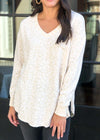 V Neck Leopard Weekender Pullover-Hand In Pocket
