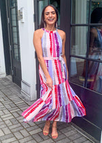 THML Guana Kay Striped Halter Maxi Dress-Hand In Pocket