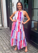 THML Guana Kay Striped Halter Maxi Dress-Hand In Pocket