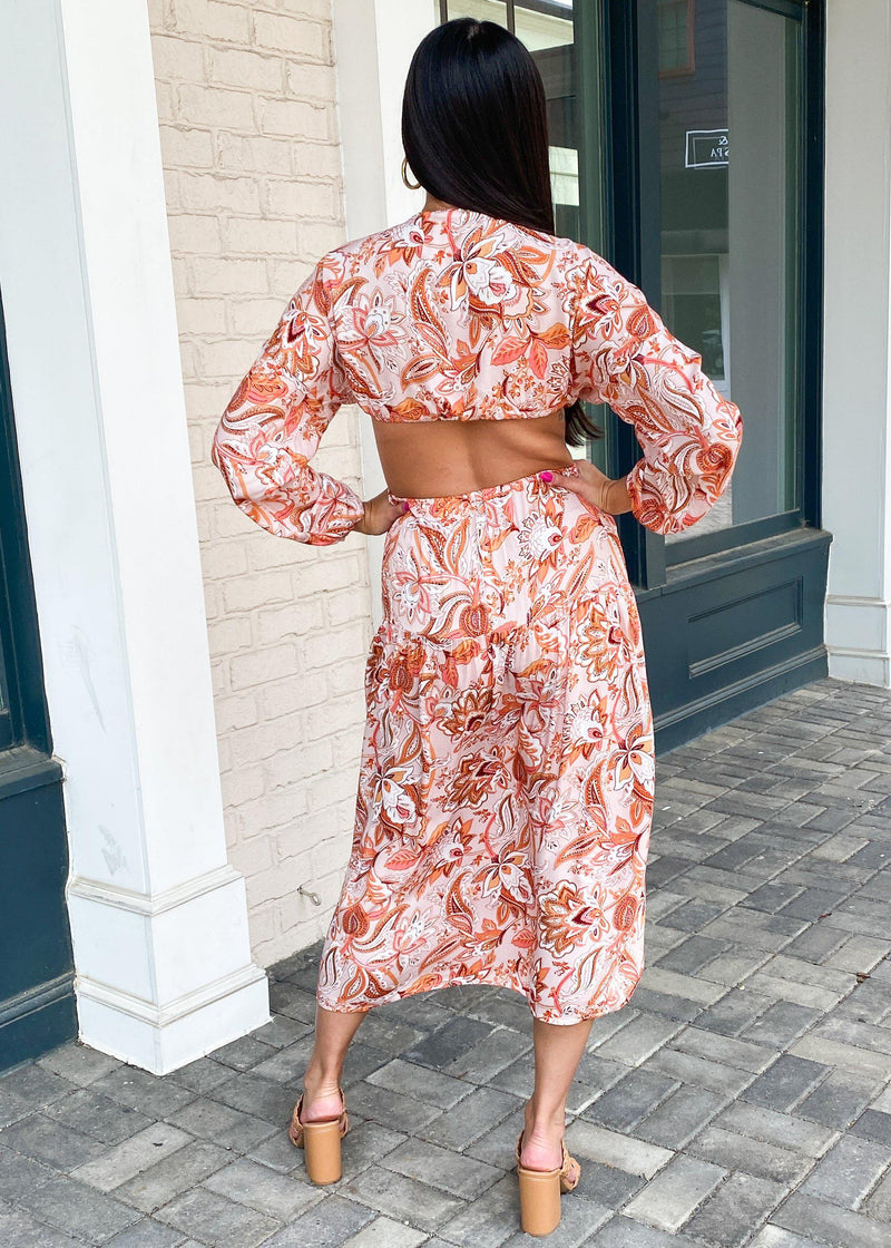 Ephesus Floral Cut Out Long Sleeve Maxi-***FINAL SALE***-Hand In Pocket