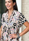 Karlie Pomona Short Sleeve Tiered Cheetah Print Dress - Blush-Hand In Pocket