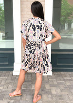 Karlie Pomona Short Sleeve Tiered Cheetah Print Dress - Blush-Hand In Pocket