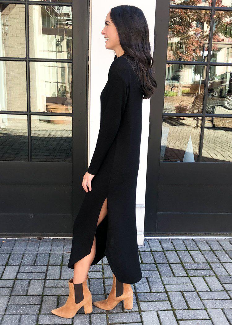 Z Supply Ray Sweater Slub Dress - Black-Hand In Pocket