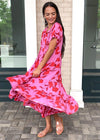 Karlie Hibiscus Tiered Midi Dress - Pink Floral-Hand In Pocket