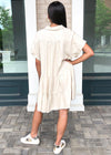 West Port Tiered Shirtdress- Oatmeal-Hand In Pocket