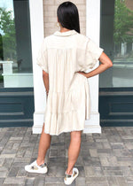 West Port Tiered Shirtdress- Oatmeal-Hand In Pocket