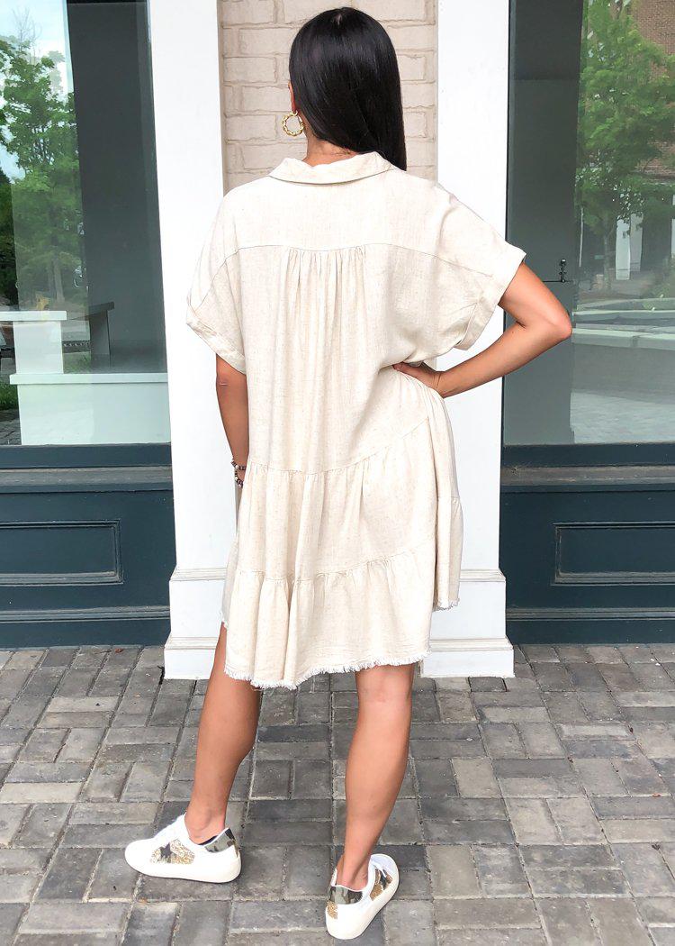 West Port Tiered Shirtdress- Oatmeal-Hand In Pocket