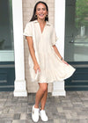 West Port Tiered Shirtdress- Oatmeal-Hand In Pocket