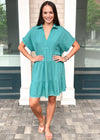 West Port Tiered Shirtdress - Teal-Hand In Pocket