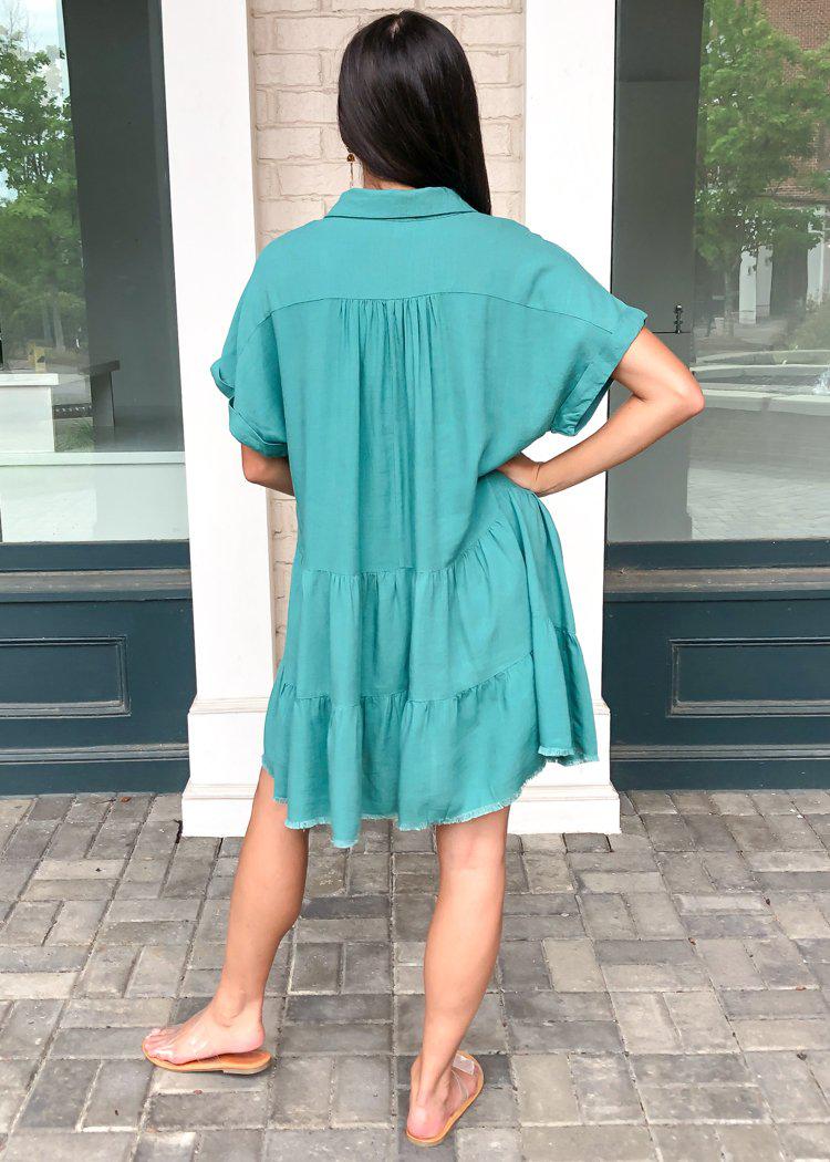West Port Tiered Shirtdress - Teal-Hand In Pocket