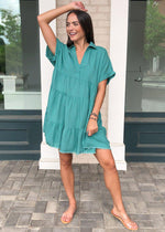 West Port Tiered Shirtdress - Teal-Hand In Pocket