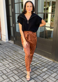 Blank NYC Mocha Brownie Faux Suede Paper Bag Waist Pant ***FINAL SALE***-Hand In Pocket