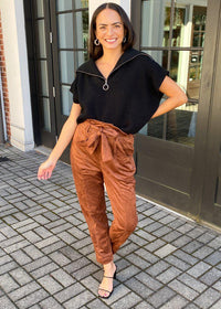 Blank NYC Mocha Brownie Faux Suede Paper Bag Waist Pant ***FINAL SALE***-Hand In Pocket