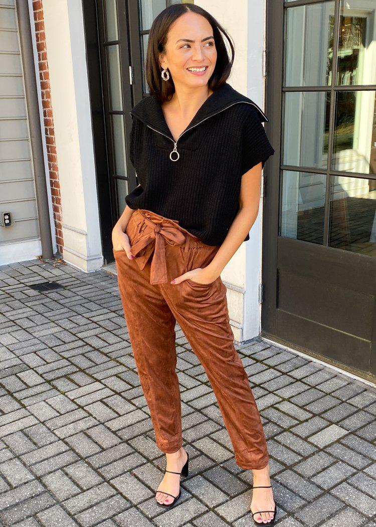 Blank NYC Mocha Brownie Faux Suede Paper Bag Waist Pant-$88.0 – Hand In  Pocket