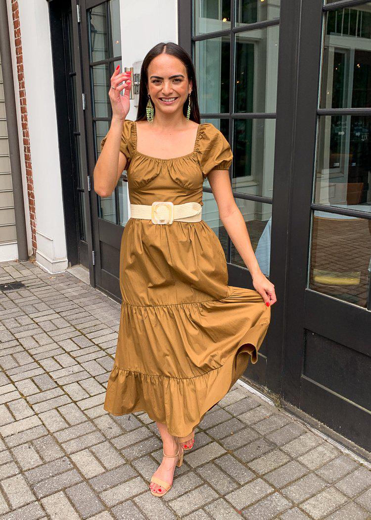 Carcross Square Neck Tiered Midi Dress-Olive ***FINAL SALE***-Hand In Pocket