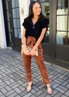 Blank NYC Mocha Brownie Faux Suede Paper Bag Waist Pant ***FINAL SALE***-Hand In Pocket