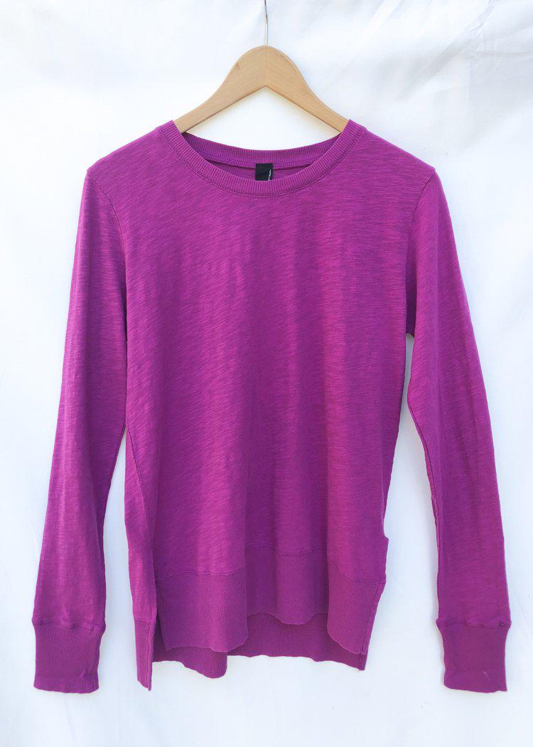 Bobi Essential Long Sleeve Crew Neck Tee - Iris-Hand In Pocket