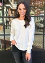 Bobi Heathered Long Sleeve Sweatshirt - Ivory-Hand In Pocket