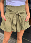 ASTR The Label Marika Belted Shorts-Olive-Hand In Pocket