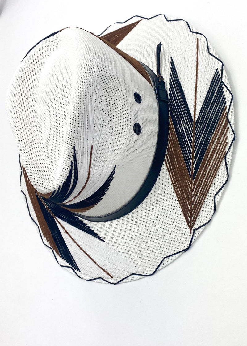 Palma Cuadri Maguey Ambianco Brown on White Hat-Hand In Pocket